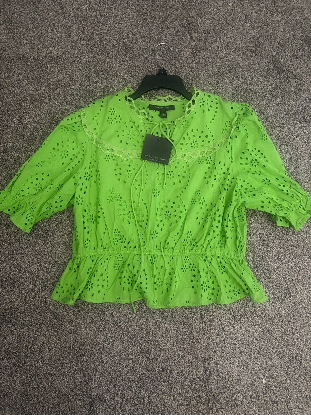Marc New York Bright Green Eyelet Peplum Blouse